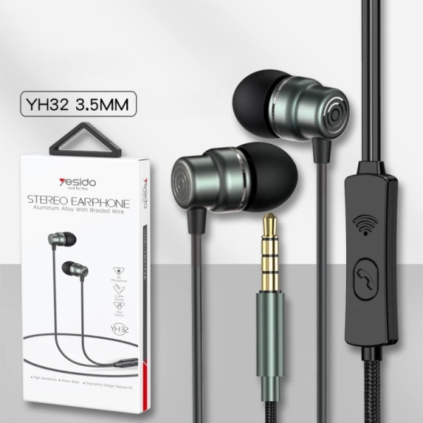 Yesido YH32 3.5mm In-Ear Braided Wired Earphone, Length: 1.2m
