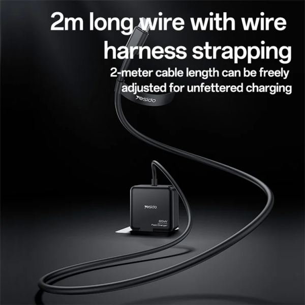 Yesido YC75 PD65W Power Adapter 2m USB-C / Type-C Cable Laptop Charger, EU Plug(Black)