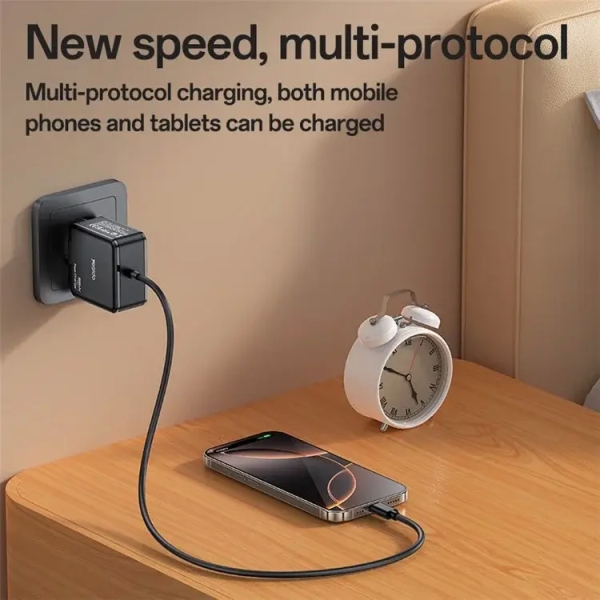 Yesido YC75 PD65W Power Adapter 2m USB-C / Type-C Cable Laptop Charger, EU Plug(Black)