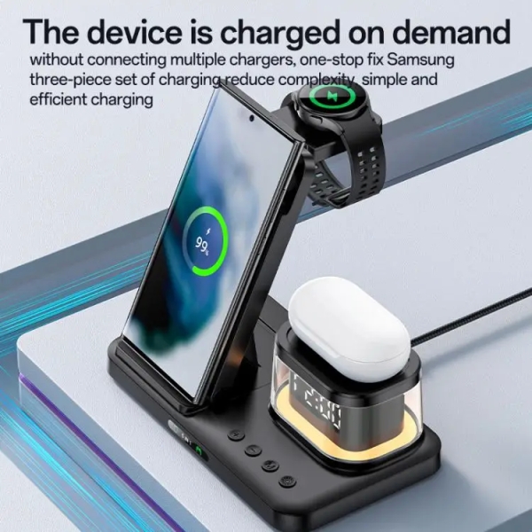 Yesido DS23 5 in 1 Multifunction Clock Wireless Fast Charge Station For Samsung Phone Series / Watch / EarPods(Black)