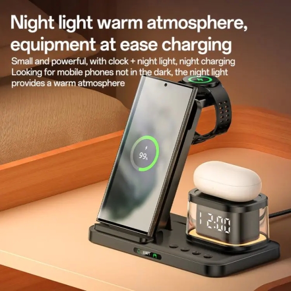 Yesido DS23 5 in 1 Multifunction Clock Wireless Fast Charge Station For Samsung Phone Series / Watch / EarPods(Black)