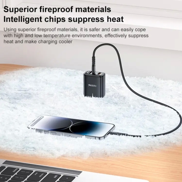 Yesido YC12U 20W USB-C / Type-C + USB Digital Display Charger, US Plug(Black)