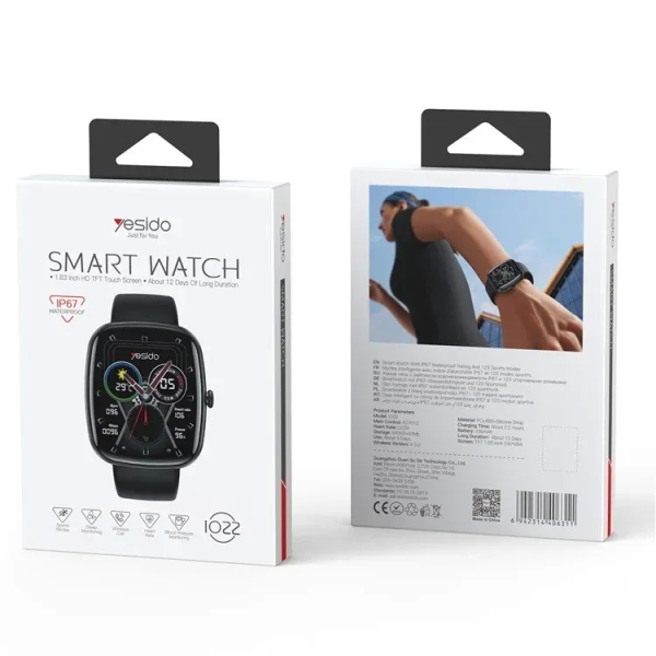 Yesido IO22 Waterproof Smart Watch, 1.83 inch Screen, Support BT Call / Health Monitor(Black)