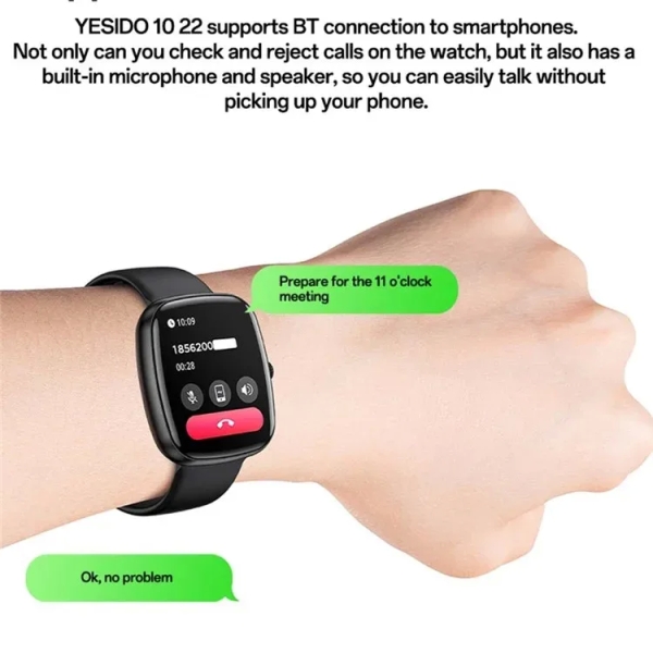 Yesido IO22 Waterproof Smart Watch, 1.83 inch Screen, Support BT Call / Health Monitor(Black)