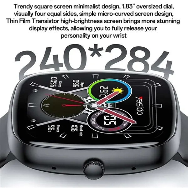 Yesido IO22 Waterproof Smart Watch, 1.83 inch Screen, Support BT Call / Health Monitor(Black)