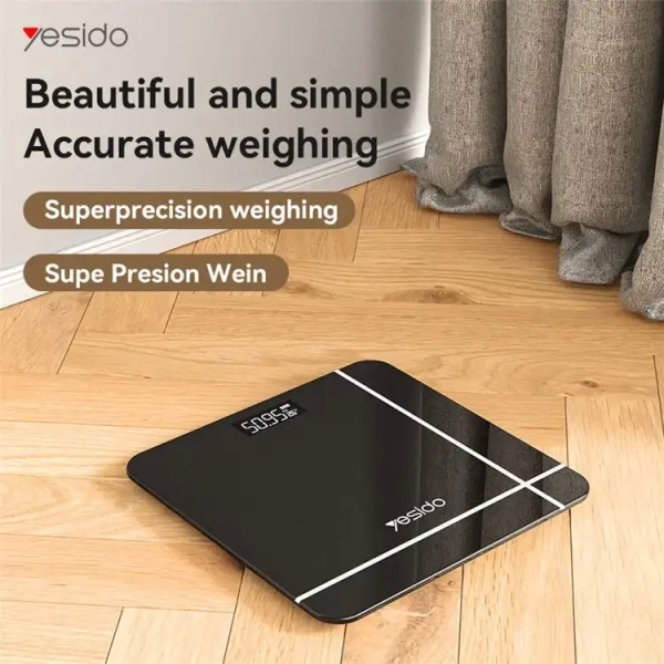 Yesido MG10 Tempered Glass LED Display Digital Scale High Precision Body Weight Scale(Black) (280x280x23.5mm)