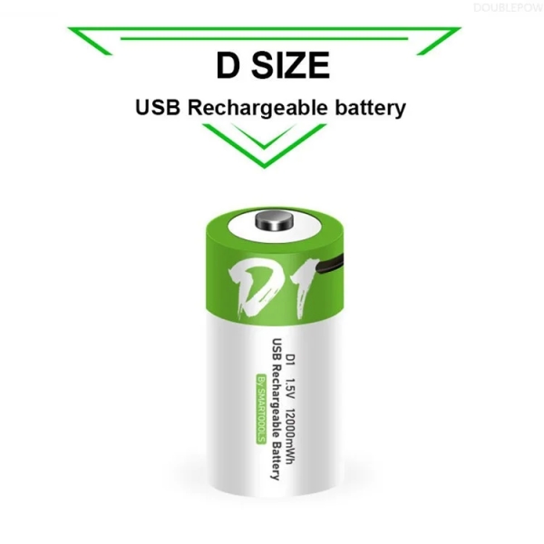 SMARTOOOLS 2Pcs 12000mWh 1.5V D Batteries Rechargeable Li-ion Batteries for Flashlight Quartz Clock