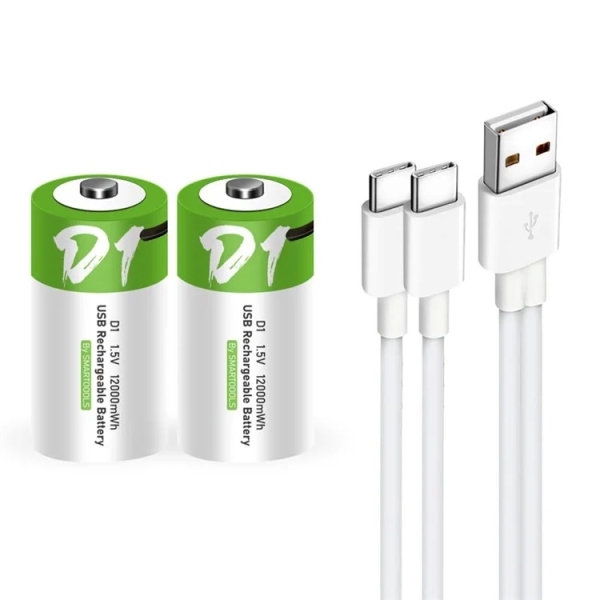 SMARTOOOLS 2Pcs 12000mWh 1.5V D Batteries Rechargeable Li-ion Batteries for Flashlight Quartz Clock