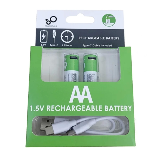 SMARTOOOLS 2Pcs 1.5V 2600mWh AA Rechargeable Li-ion Battery LED Flashlight Razor Clock Battery