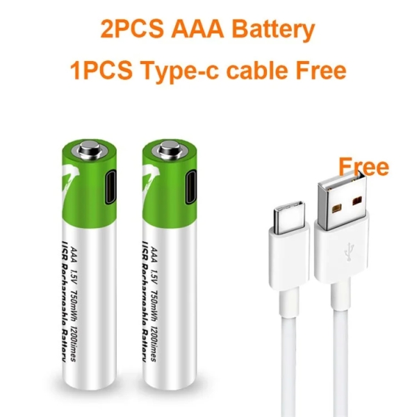 SMARTOOOLS 2Pcs 1.5V 750mWh AAA Rechargeable Li-ion Battery for Remote Control Wireless Mouse Toy
