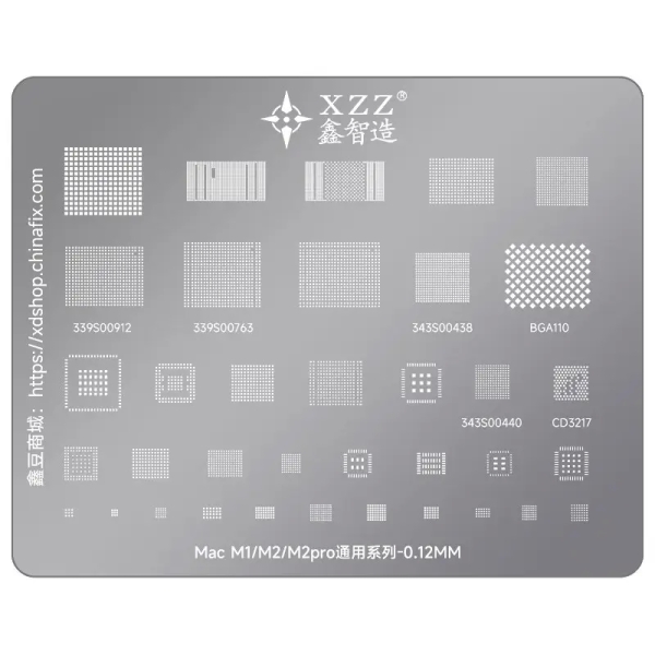 XZZ 0.12mm CPU Universal Series BGA Reballing Stencil for Apple Mac M1 / M2 / M2 Pro