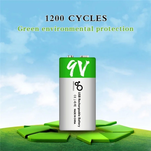 SMARTOOOLS 2Pcs 9V 650mAh Rechargeable Battery Type-C Charging 1.5h Rapid Recharge Lithium-ion Battery