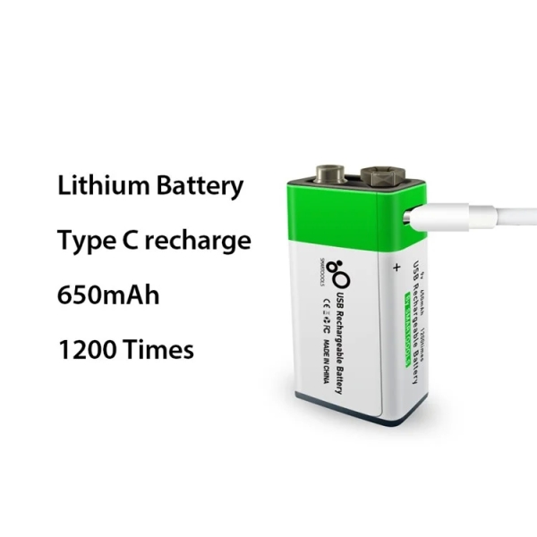 SMARTOOOLS 1Pc 9V 650mAh Type-C Rechargeable Battery Li-ion Battery for RC Helicopter Multimeter