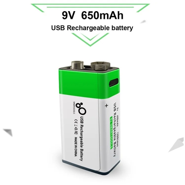 SMARTOOOLS 1Pc 9V 650mAh Type-C Rechargeable Battery Li-ion Battery for RC Helicopter Multimeter
