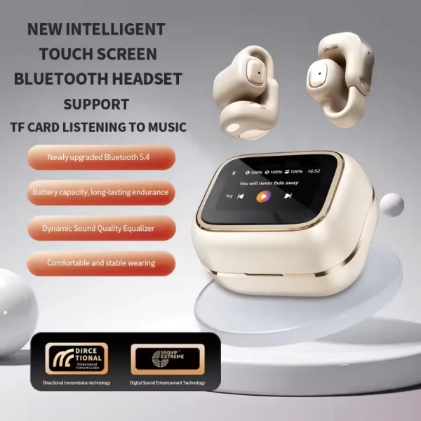 YX42 Ear Clip Wireless Bluetooth 5.4 Headphones Intelligent Touch Screen Support TF Card