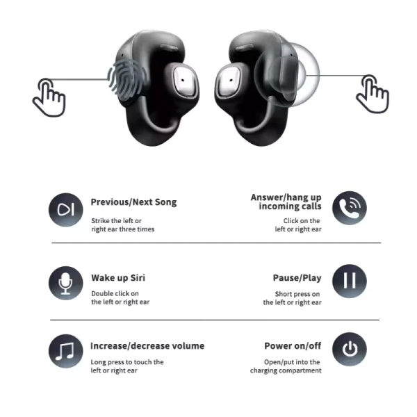 YX42 Ear Clip Wireless Bluetooth 5.4 Headphones Intelligent Touch Screen Support TF Card
