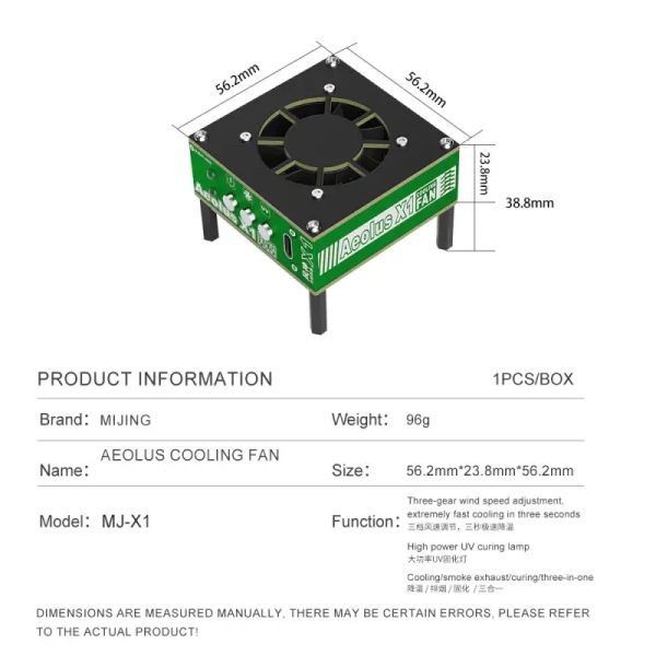 Mijing Aeolus X1 3in1 Cooling/ Smoke Exhaust Fan With UV Curing Lamp