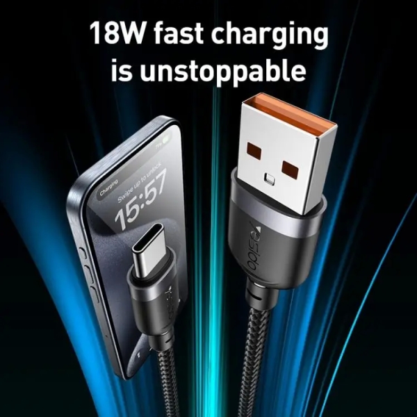 Yesido 3A USB to Type-C Fast Charging Cable, Length:1.2m(Black)