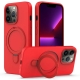 For iPhone 13 Pro Max Liquid Silicone MagSafe Magnetic Phone Case with Ring Holder(Red)