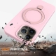 For iPhone 13 Pro Max Liquid Silicone MagSafe Magnetic Phone Case with Ring Holder(Grey Pink)