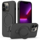 For iPhone 13 Pro Max Liquid Silicone MagSafe Magnetic Phone Case with Ring Holder(Carbon Black)