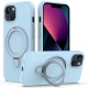 For iPhone 13 Liquid Silicone MagSafe Magnetic Phone Case with Ring Holder(Sky Blue)
